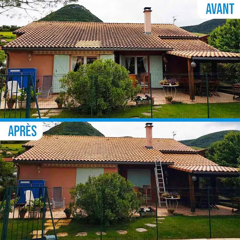 Résultat démoussage toiture